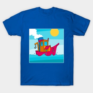 Drawing of a funny tugboat and in cartoon style T-Shirt